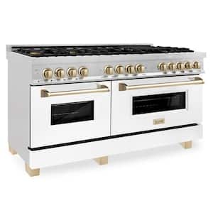 Autograph Edition 60 in. 9 Burner Dual Fuel Range in Fingerprint Resistant Stainless Steel, White Matte & Polished Gold