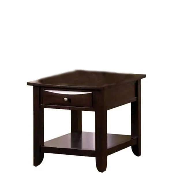 STICKON 24 in. Espresso Square Wood End Table with Open Shelf Drawers