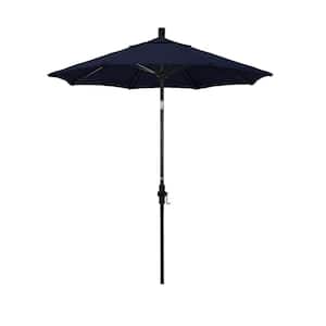 7.5 ft. Matted Black Aluminum Market Collar Tilt Patio Umbrella Fiberglass Ribs and in Navy Pacifica