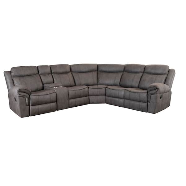 Ganni Manual Reclining 68 in. Pillow Top Arms 3-Piece Faux Leather Sectional Sofa in. Stone Gray