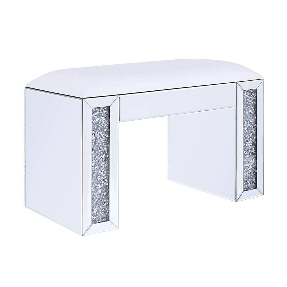 Mirrored Vanity Stool with Faux Diamond Inlay