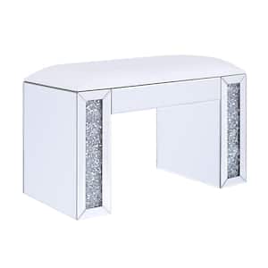 Noralie 1-Piece Synthetic Leather, Mirrored and Faux Diamonds Makeup Vanity Stool with Upholstered Seat