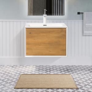 24 in. W x 19 in. D x 16. in. H Wall Mount Single Integrated Sink Bath Vanity in White & Oak w/ Cultured Marble Top