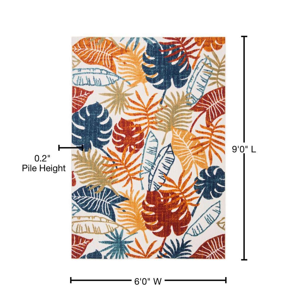 Cabana 6' x 9' Cream and Red Floral Synthetic Area Rug
