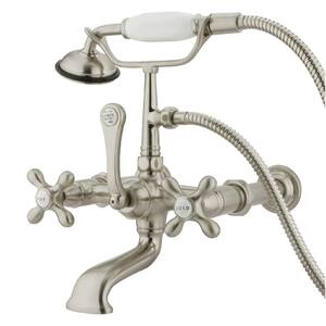 Vintage 7 in. Center 3-Handle Claw Foot Tub Faucet with Handshower in Brushed Nickel