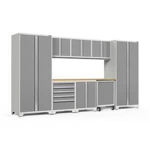 Pro Series 156 in. W x 84.75 in. H x 24 in. D 18-Gauge Steel Garage Cabinet Set in Platinum (9-Piece)