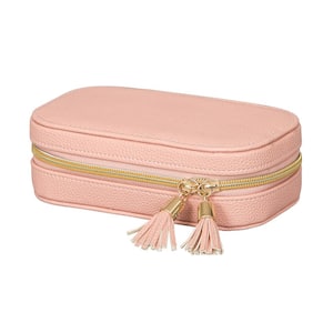 Lucy Travel Jewelry Box in Textured Pink Faux Leather