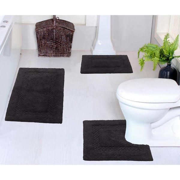 HOME WEAVERS INC Classy 100% Cotton Bath Rugs Set, Machine Wash, 3-Pcs Set with Contour, Gray