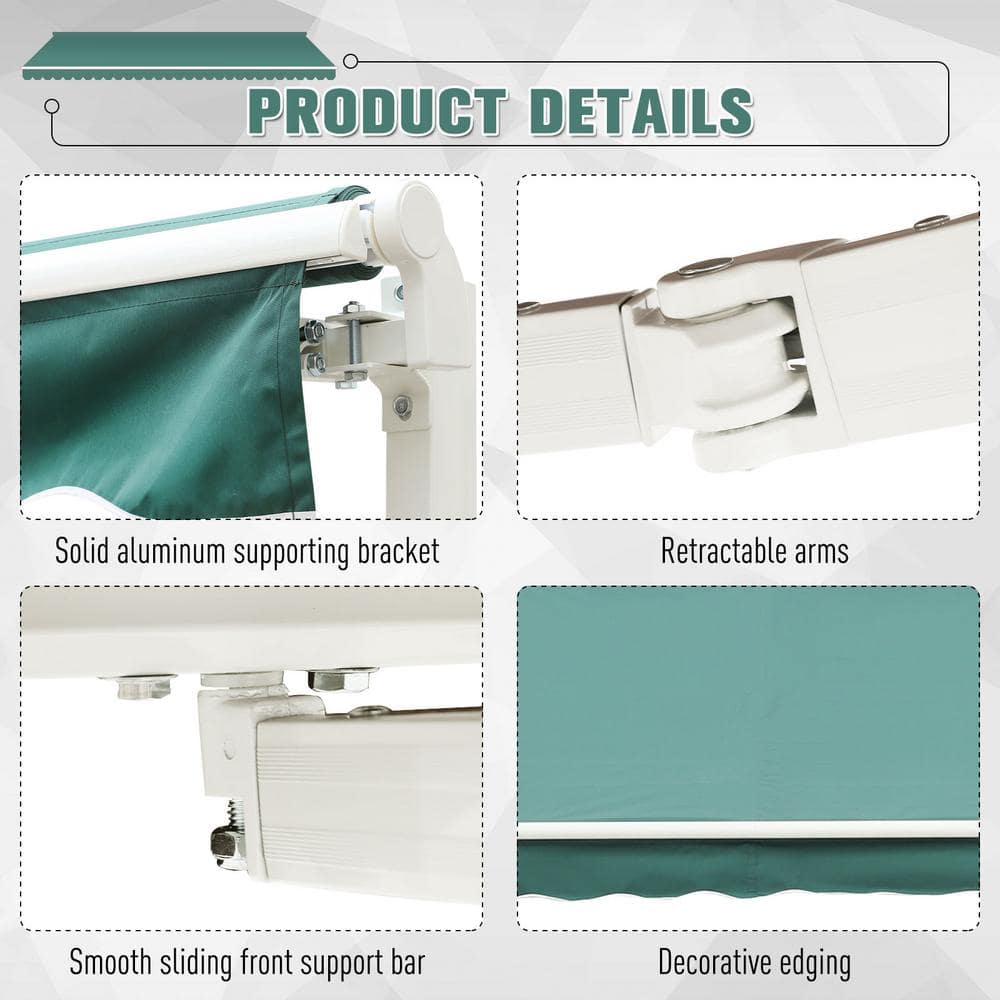 Green Aluminum and Steel Retractable Patio Awning with UV Protection