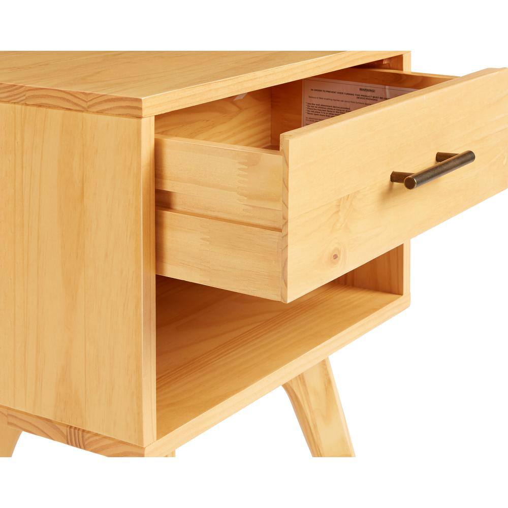 Oak Mid Century Modern Nightstand with Drawer and Shelf