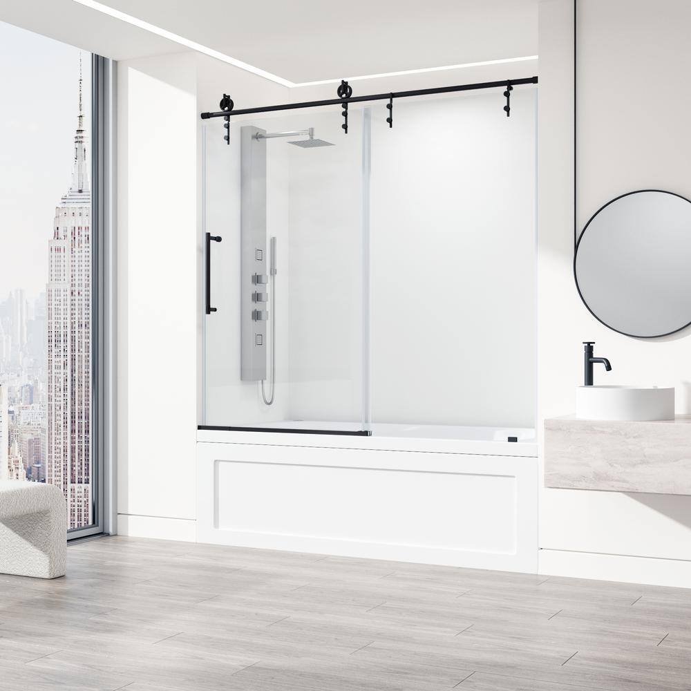 Hamilton 60" Matte Black Frameless Sliding Tub Door with Clear Glass