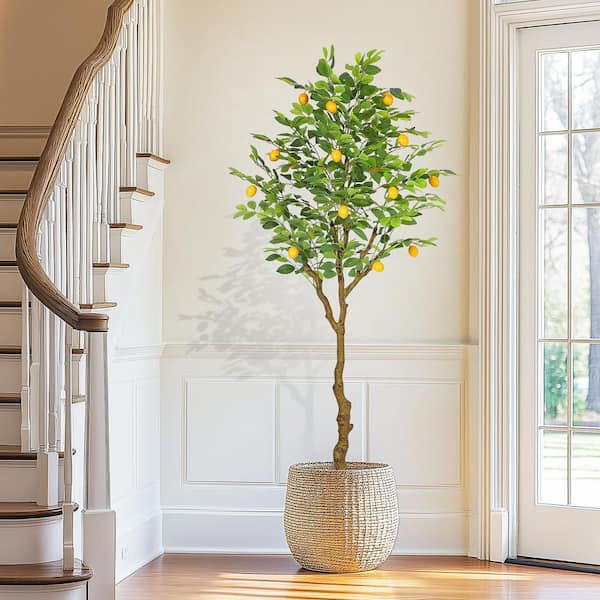 6 ft. Faux Lemon Tree, Artificial Lemon Tree w/ Realistic Fruit