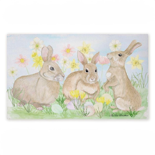 Easter Bunnies in Grass Brown 18 in. x 30 in. Polyester Non-Slip Outdoor Door Mat