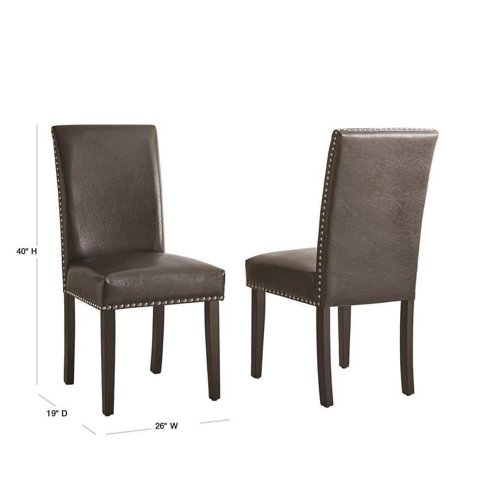 Sleek Black Faux Leather Parsons Side Chair with Nailhead Trim, Set of 2