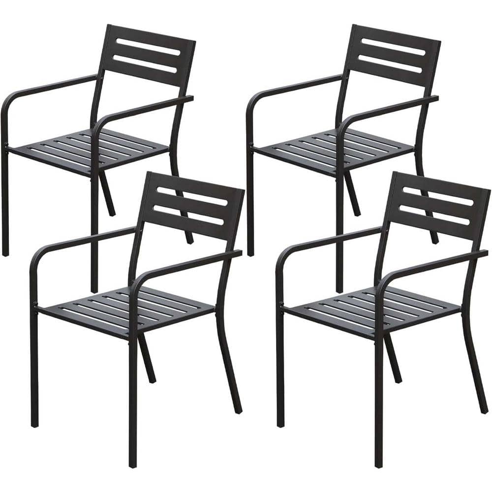 Black Metal Stackable Outdoor Dining Chair Heavy Duty Patio Dining Chairs L