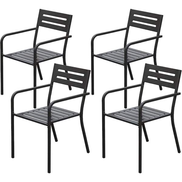 Unbranded Black Metal Stackable Outdoor Dining Chair Heavy Duty Patio Dining Chairs Lounge Chair with Ergonomic Armrest