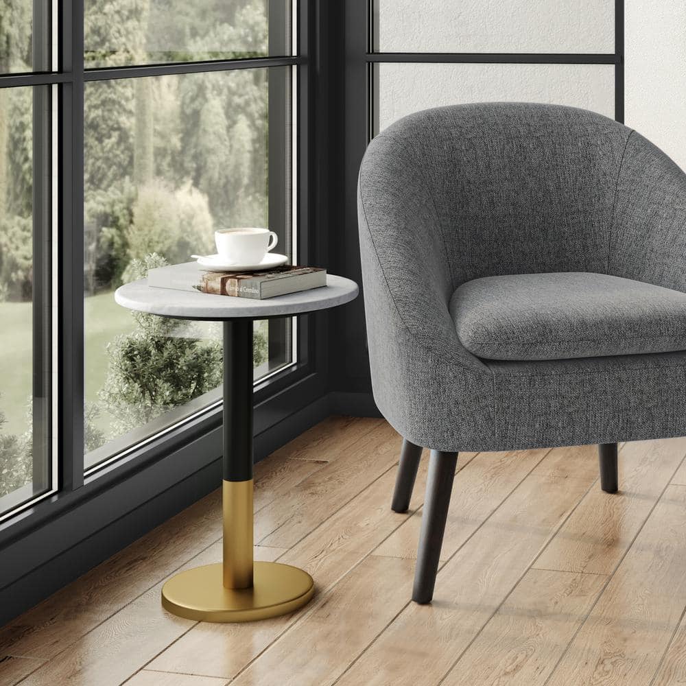 White Marble and Gold Metal Round Side Table