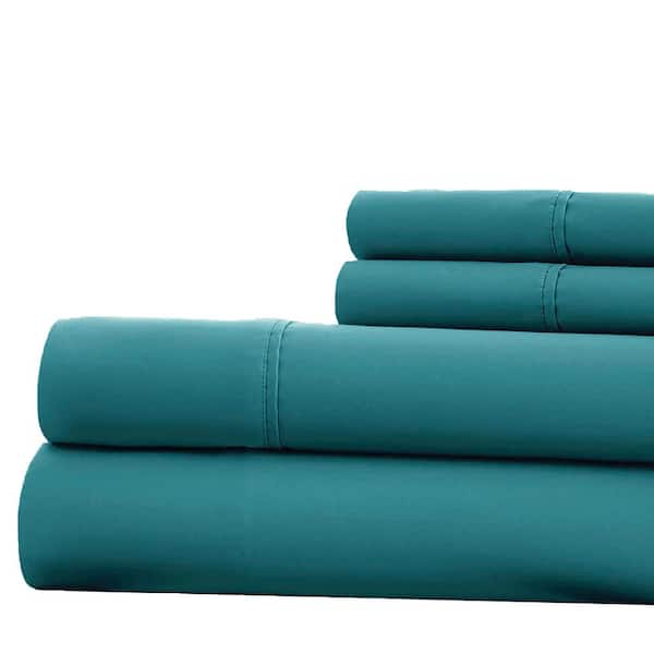 THE URBAN PORT Bezons 4-Piece Teal Blue Microfiber King Sheet Set with 1800-Thread Count