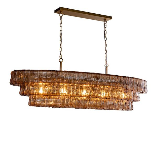 Modern Chandelier 54 in. 5-Lights Gold Crystal Linear Chandelier for Dining Room, Living Room, Kitchen Island, Foyer