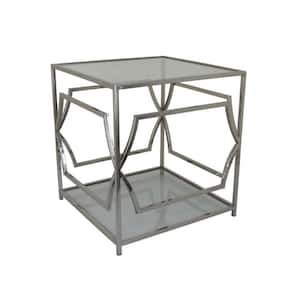 24 in. Silver Square Glass Plant Stand with 1-Tier