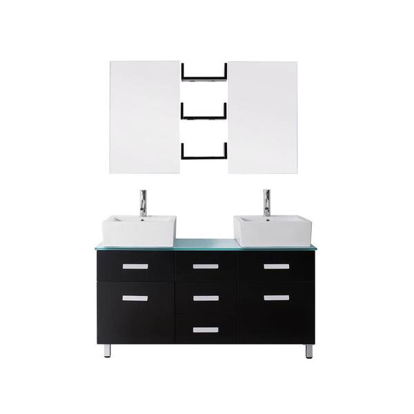 Virtu USA Maybell 55 in. W x 22 in. D Vanity in Espresso with Glass Vanity Top in Aqua with White Basin and Mirror