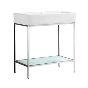 Pierre 32 in. W x 18.1 in. D Bath Vanity in Chrome with Ceramic Vanity Top in White with White Basin