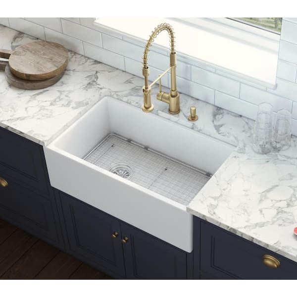 30 in. Single Bowl Farmhouse Fireclay Kitchen Sink with Left Offset Drain in White