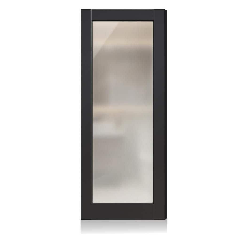 30 in. x 80 in. 1-Lite Tempered Frosted Glass Solid Core Wood Composite Black Prefinished Interior Door Slab price history on PriceWatchPro