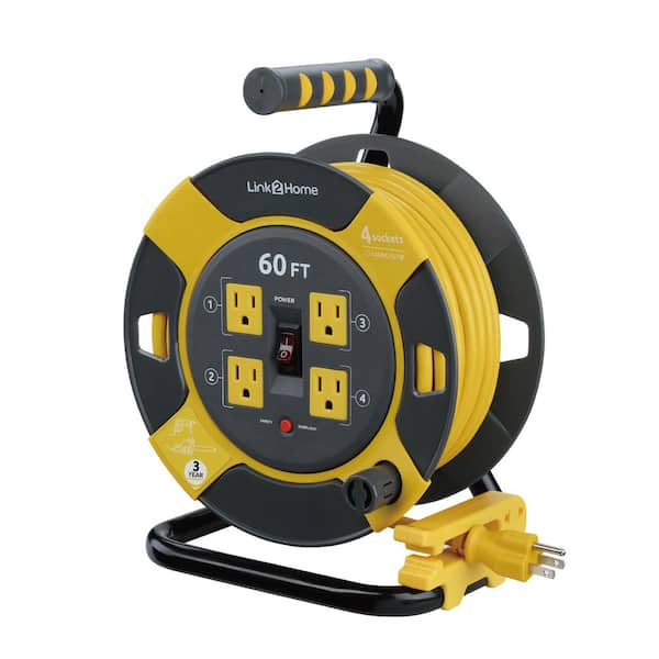 Link2Home 60 ft. 14/3 Extension Cord Storage Reel with 4 Grounded ...