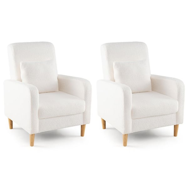 2-Pieces Accent Chair w/Lumbar Pillow Teddy Fleece Cover Rubber Wood Legs
