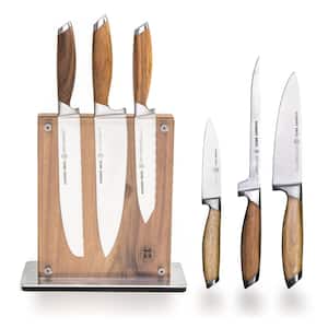 7-Piece Stainless Steel Cutlery Bonded Teak Set with Acacia Midtown Knife Block