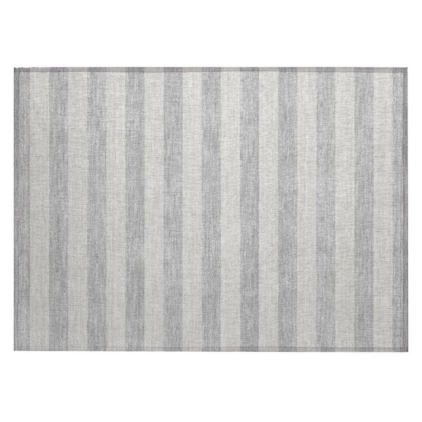 Gray and Ivory 2 ft. x 3 ft. Woven Striped Polyester Rectangle Indoor/Outdoor Area Rug
