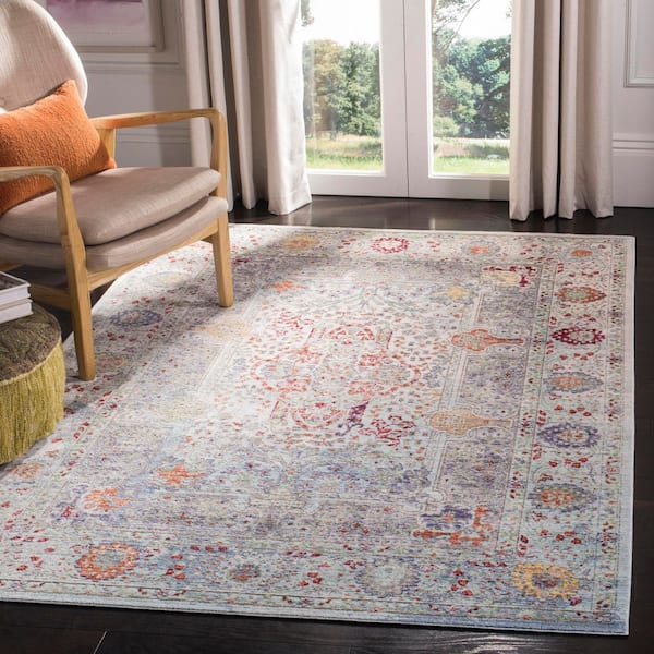 Valencia 4 ft. x 6 ft. Blue/Multi Distressed Oriental Area Rug