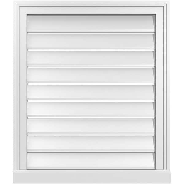 Ekena Millwork 24 in. x 28 in. Vertical Surface Mount PVC Gable Vent: Functional with Brickmould Sill Frame