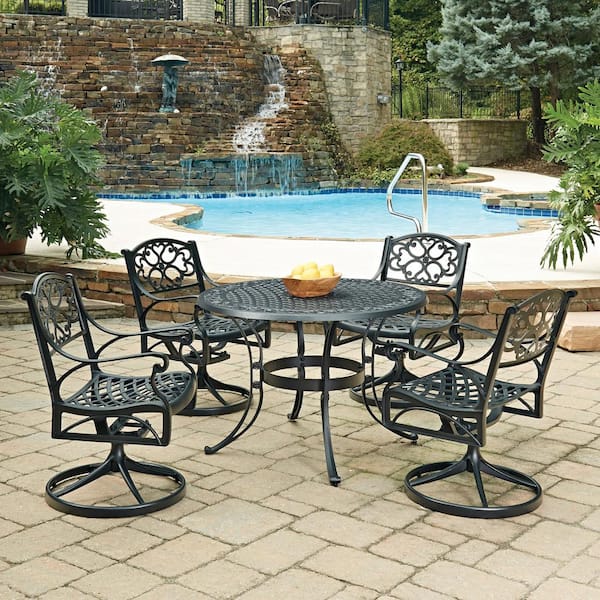 Sanibel 42 in. Swivel Black 5-Piece Cast Aluminum Round Outdoor Dining Set