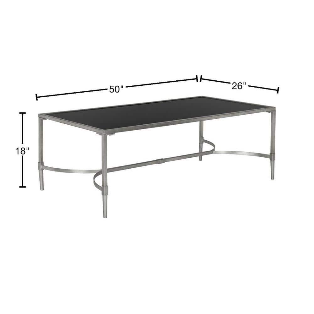 Transitional Rectangular Metal and Glass Coffee Table, Silver/Black