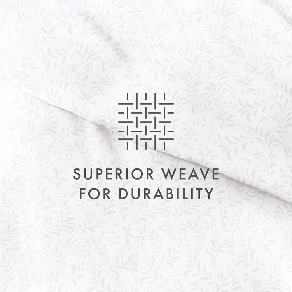 Light Gray Floral Microfiber Queen Duvet Cover Set with Shams