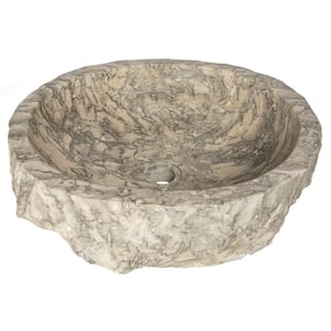 Rustic Marble Sink with Rough Exterior and Polished Interior in Griogio Marble