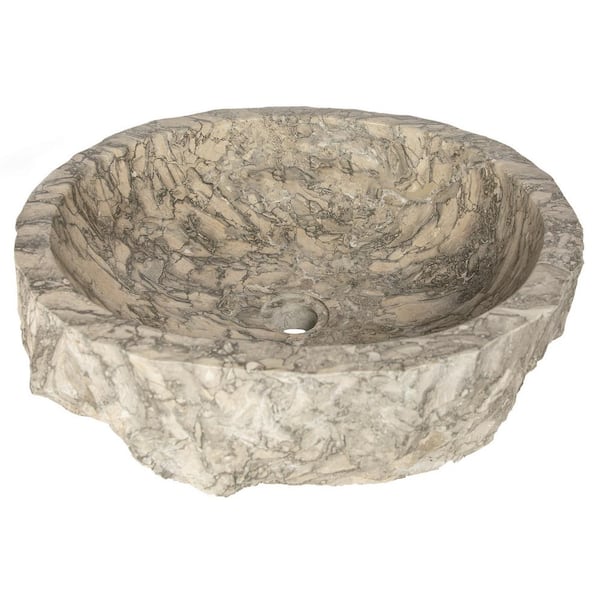 Eden Bath Rustic Marble Sink with Rough Exterior and Polished Interior in Griogio Marble