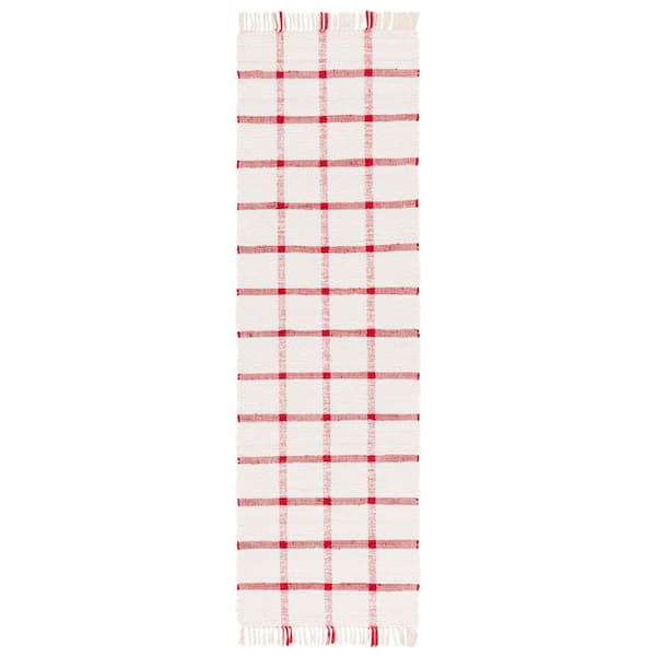Montauk 2 ft. x 8 ft. Ivory/Red Geometric Lattice Runner Rug