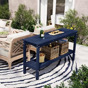 Laguna Outdoor Patio Bar Console Table with Storage Shelf Navy Blue