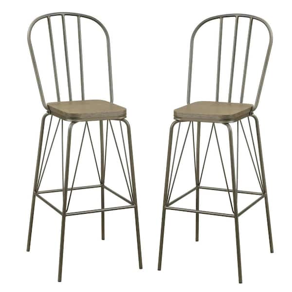 Furniture of America Raynham 44 in. Bronze High Back Steel Frame Bar Stool with Wood Seat (Set of 2)