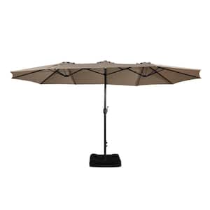 15 ft. Outdoor Aluminum Pole Patio Market Umbrella in Tan with Base