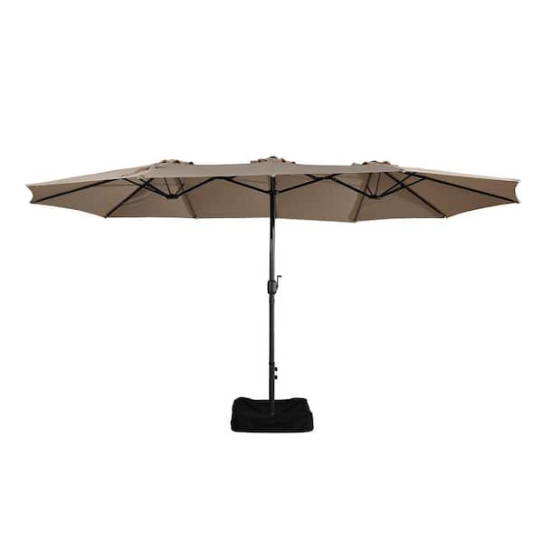 Kadehome 15 ft. Outdoor Aluminum Pole Patio Market Umbrella in Tan with Base