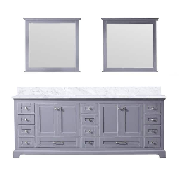 Dukes 84 in. W x 22 in. D Dark Grey Double Bath Vanity, Carrara Marble Top, and 34 in. Mirrors