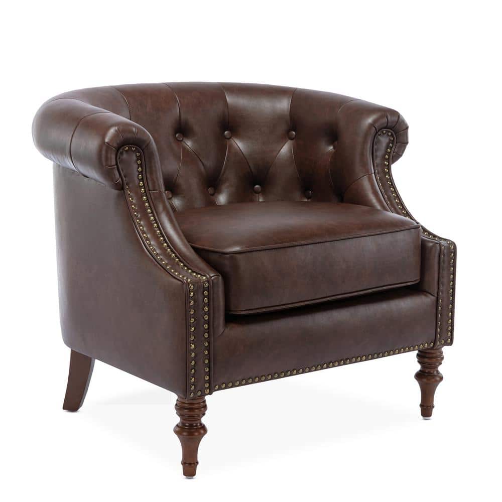Chesterfield Brown Faux Leather Button Tufted Accent Chair 8038-40 ...