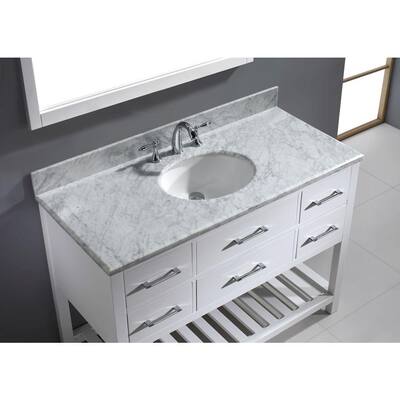 Caroline Estate 49 in. W Bath Vanity in White with Marble Vanity Top in White with Round Basin and Mirror