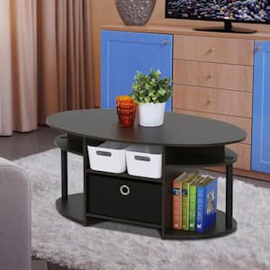Jaya 36 in. Walnut/Black Medium Oval Wood Coffee Table with Shelf