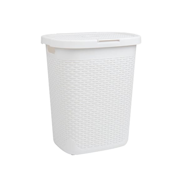 White 21 in. H x 13.75 in. W x 17.65 in. L Plastic Modern 50 L Slim Ventilated Rectangle Laundry Room Hamper with Lid