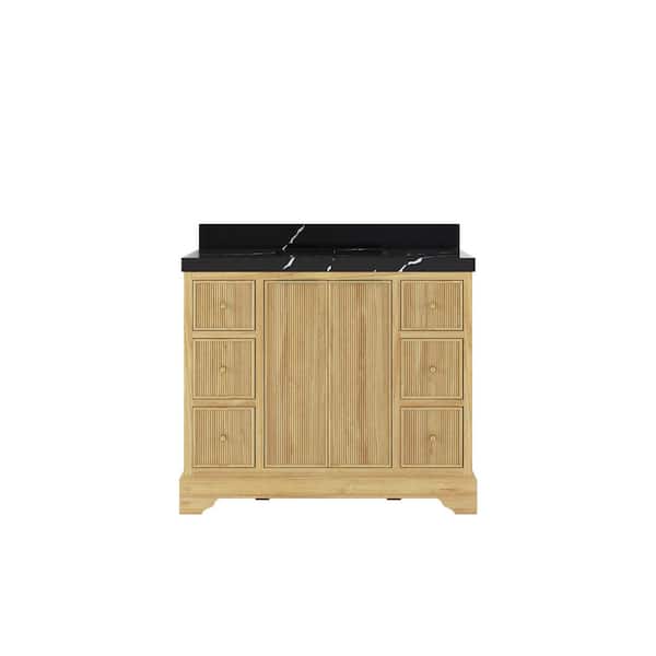 Willow Collections Austin Teak 42 in. W x 22 in. D x 36 in. H Single Sink Bath Vanity in Whitewashed with 2" Calacatta Black Top